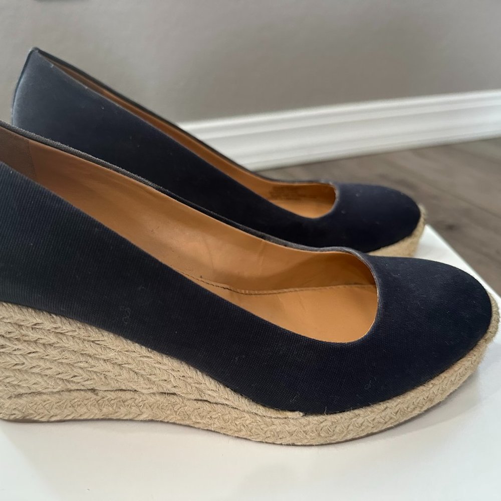 J Crew Navy Canvas Espadrille Wedges